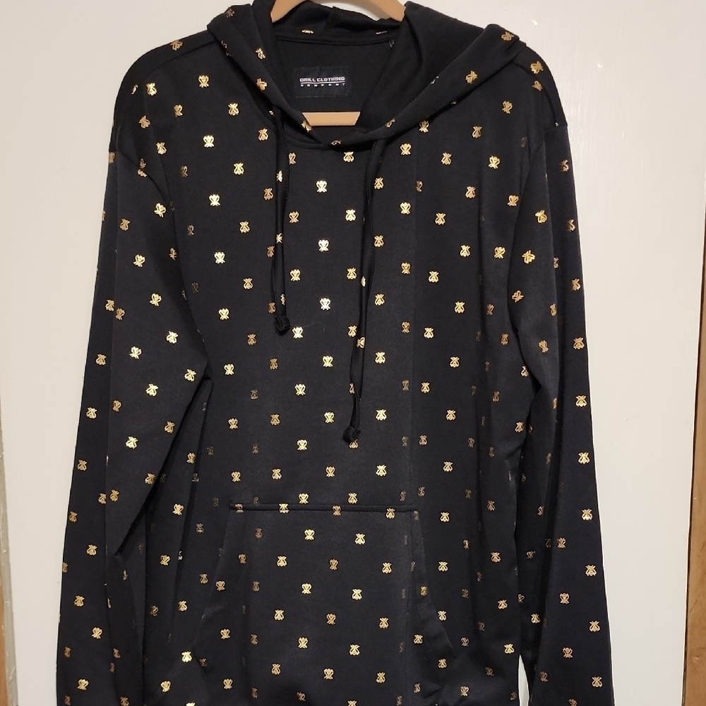 Drill Clothing Co Black Gold Foil Bee Print Casual Hoodie Trendy Pullover XL